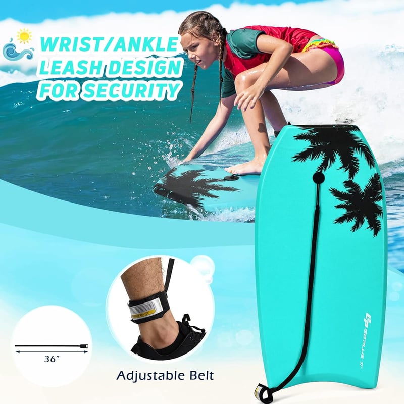 Beach Body Boards - Lightweight with Wrist Leash, EPS Core