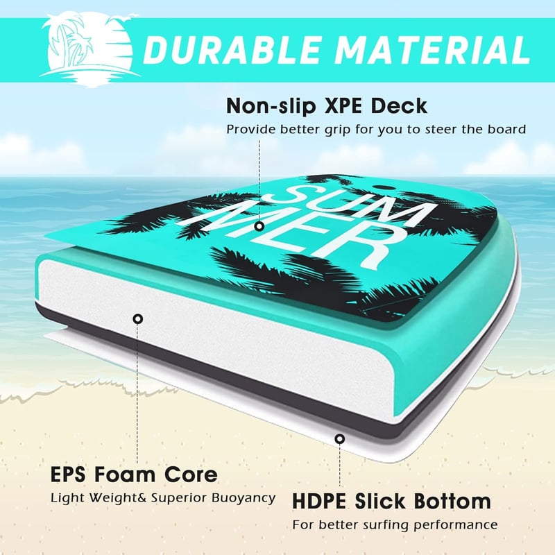 Beach Body Boards - Lightweight with Wrist Leash, EPS Core
