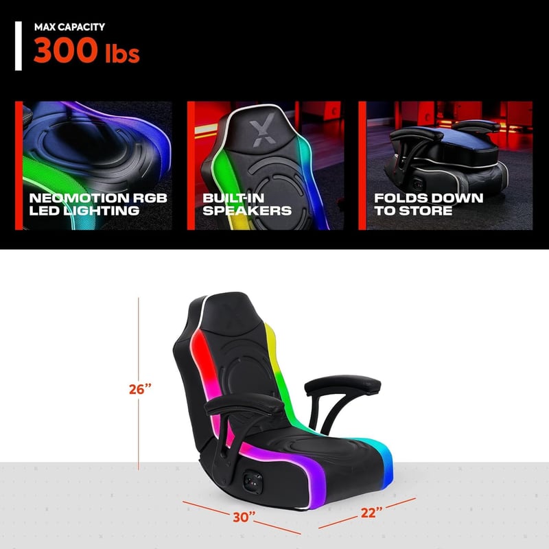 Gaming Floor Chair with Speakers, Foldable for Ages 5-17