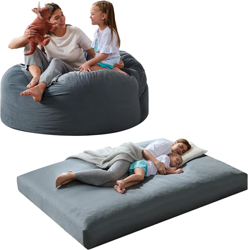 Twin Convertible Bean Bag Chair Bed with Memory Foam