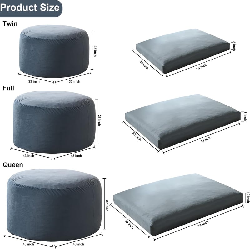 Twin Convertible Bean Bag Chair Bed with Memory Foam
