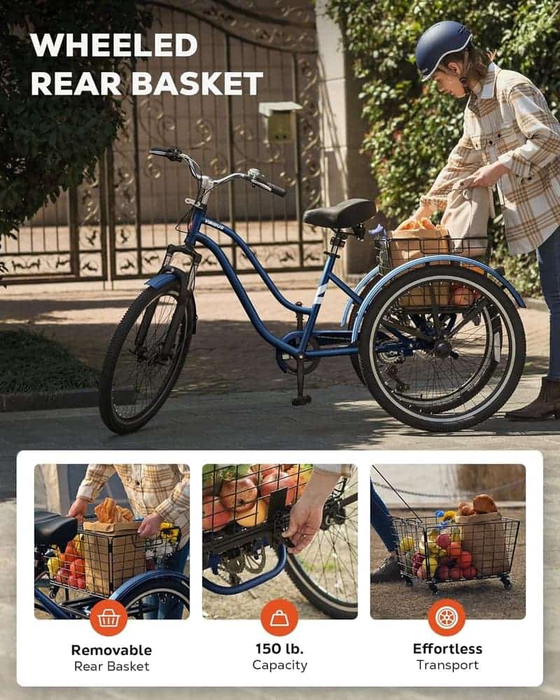 7-Speed Adult Tricycle with Suspension & Basket, 400 lb Capacity