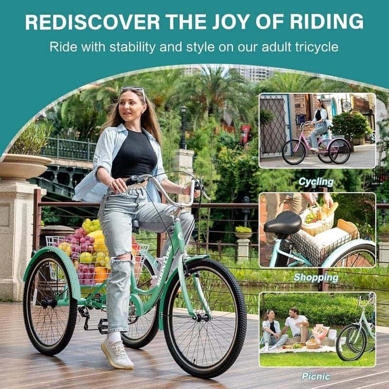 Adult Tricycle 7-Speed Cruiser Bike with Low Step-Through Frame
