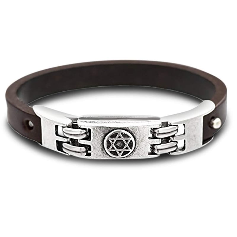 Religious Leather Bracelet with Star of David, Adjustable Gift