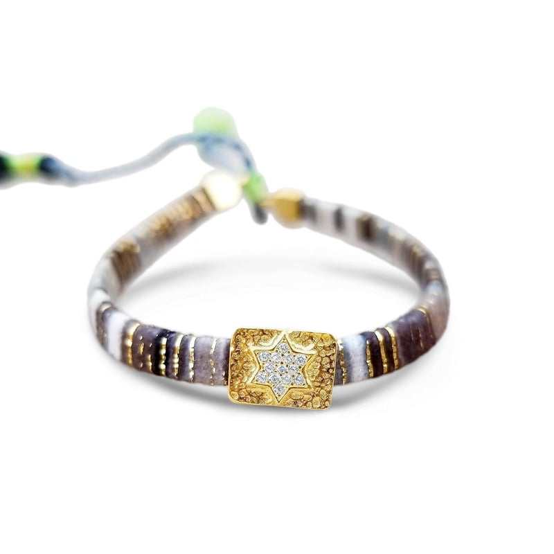 Friendship Bracelet with 14k Gold Star of David Charm, Adjustable