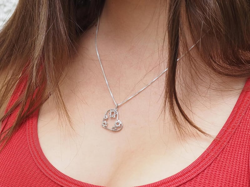 Mother's Day Star of David Necklace - Sterling Silver Heart Design