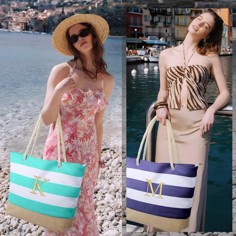 Personalized Initial Beach Tote Bag – Waterproof, Travel Essential