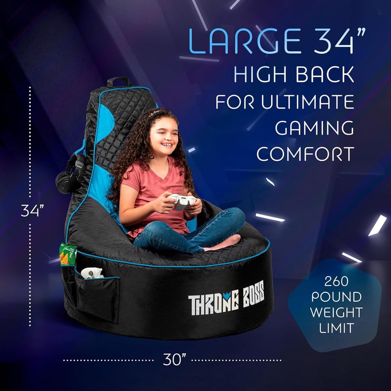 Gaming Bean Bag Chair Cover for Kids in Black/Blue