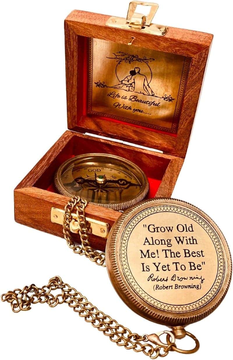 Anniversary Brass Compass with Engraved Quote, 2