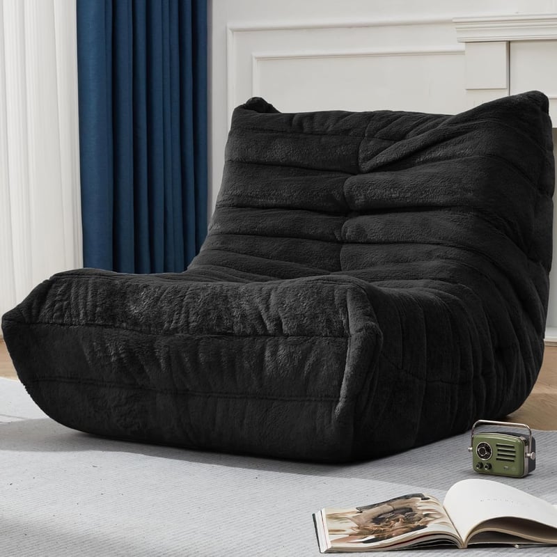 Giant Black Faux Fur Bean Bag Chair for Adults