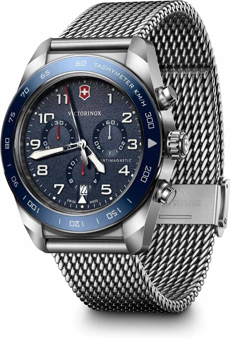 Victorinox Chronograph Watch, Blue Dial, Mesh Steel, 42mm