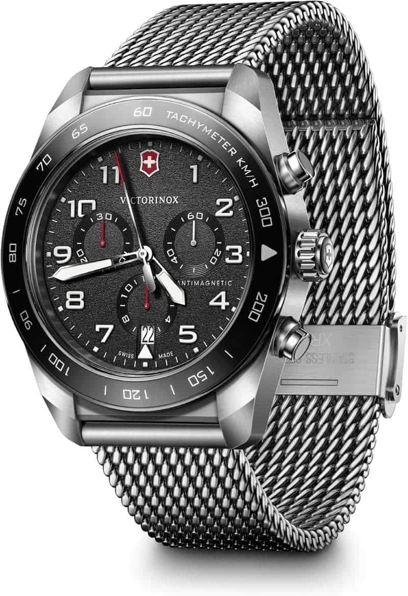 Men's Chronograph Watch, Black Dial & Mesh Steel, 42mm