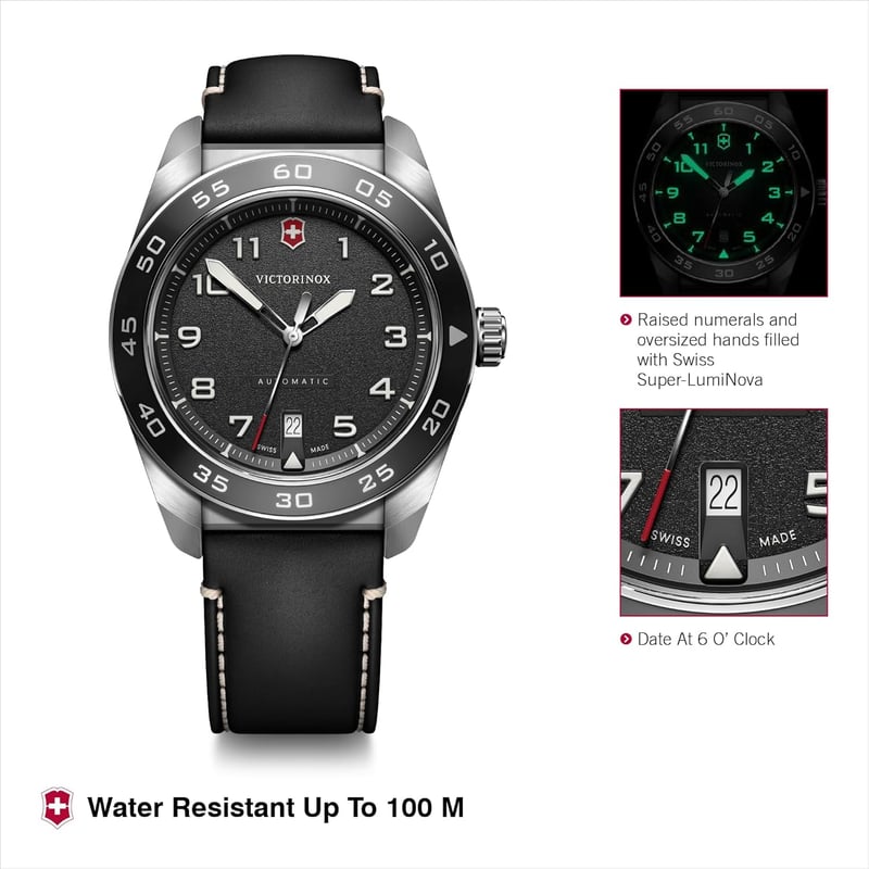 Victorinox Swiss Automatic Watch, Black Dial & Leather Strap, 42mm