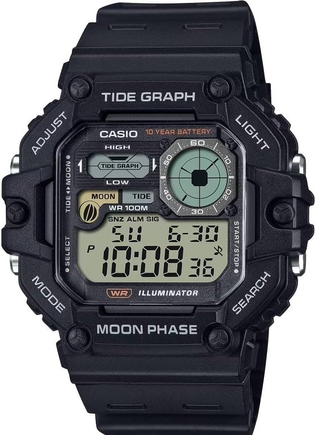 Tide & Moon Phase Digital Watch with 10-Year Battery