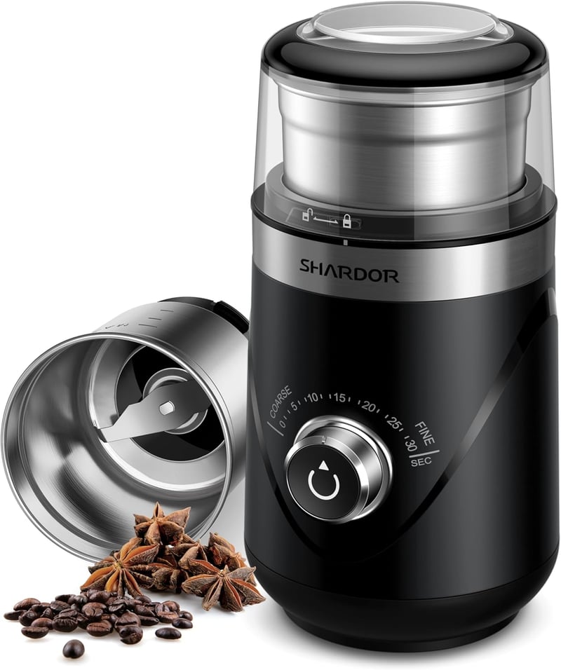 Upgraded Electric Coffee Grinder with Adjustable Settings, Black