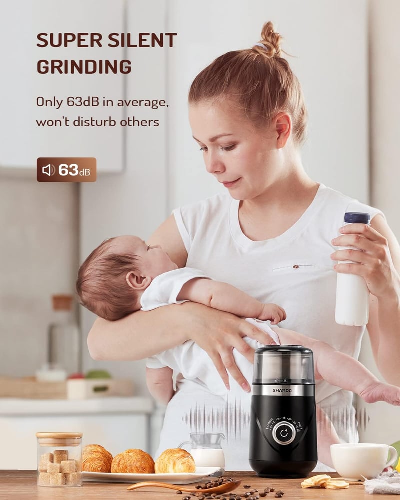 Upgraded Electric Coffee Grinder with Adjustable Settings, Black