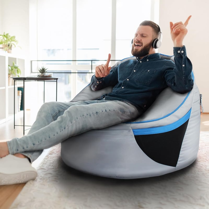 Gaming Bean Bag Chair Cover - Gray & Blue