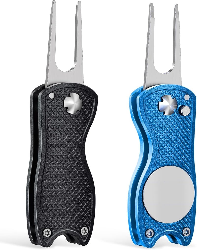 Foldable Golf Divot Tool with Ball Marker, Aluminum Handle