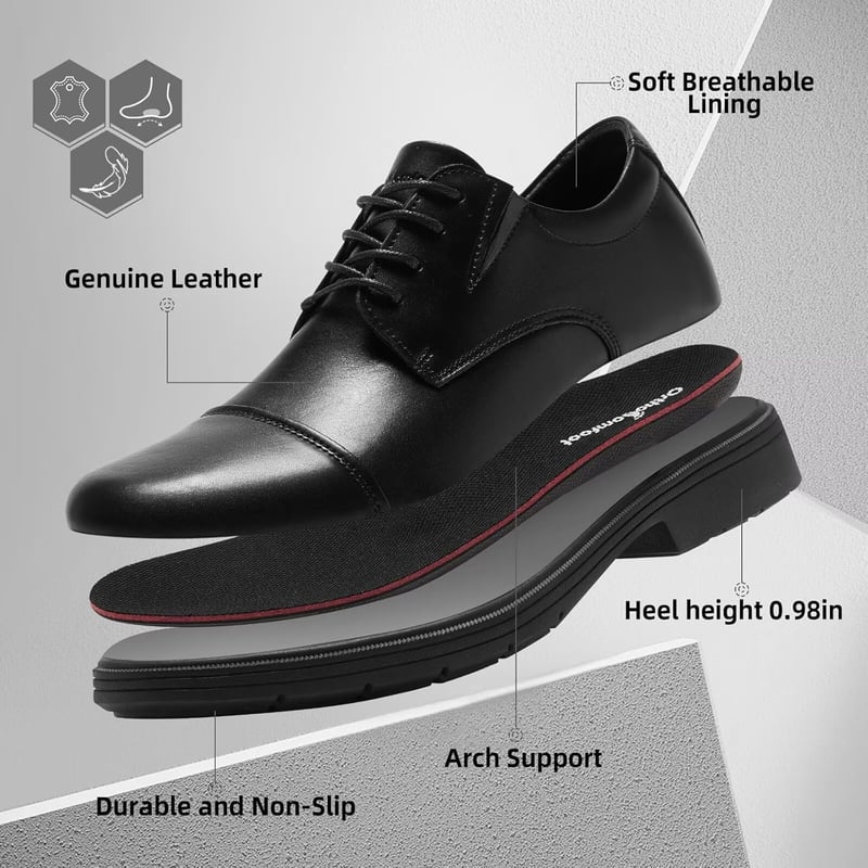 Formal Leather Wingtip Oxfords for Men - Arch Support & Foot Pain Relief