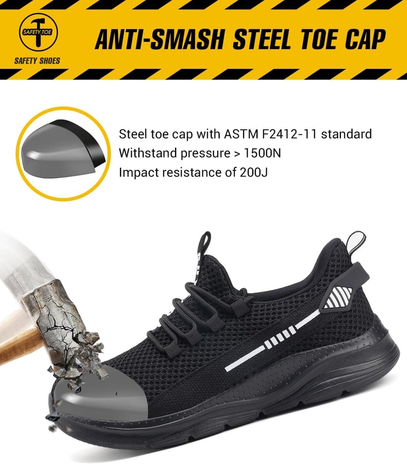 Steel Toe Safety Work Shoes - Puncture Proof & Slip Resistant Sneakers