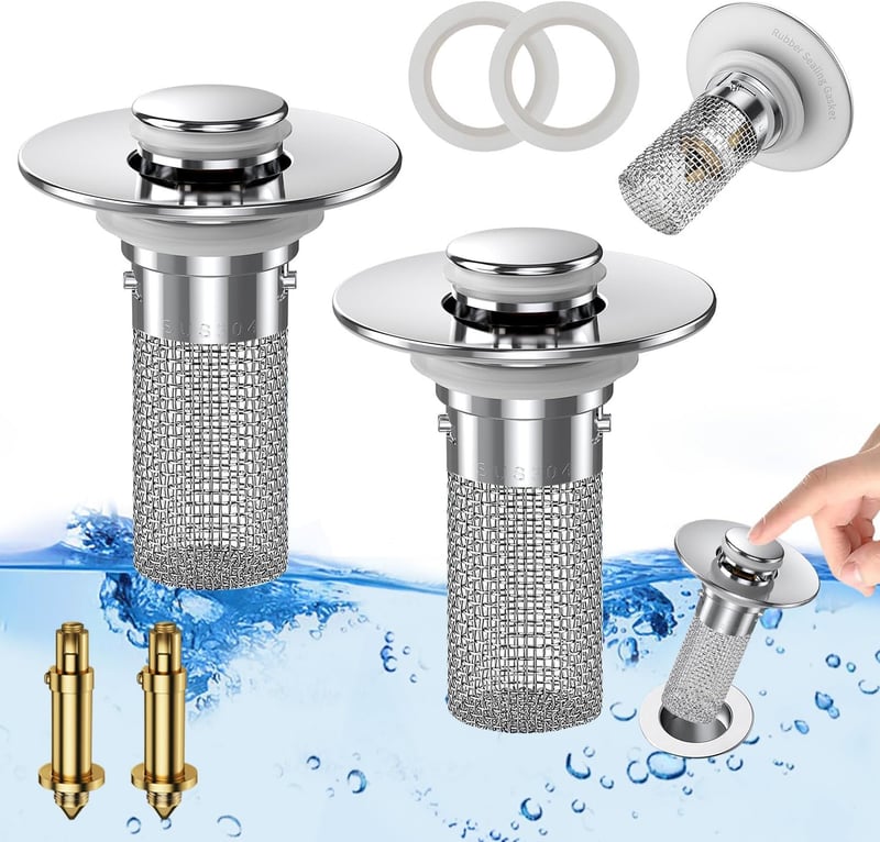 Bathroom Sink Drain Strainers - Pop-up Stainless Steel Hair Catchers (2PCS)