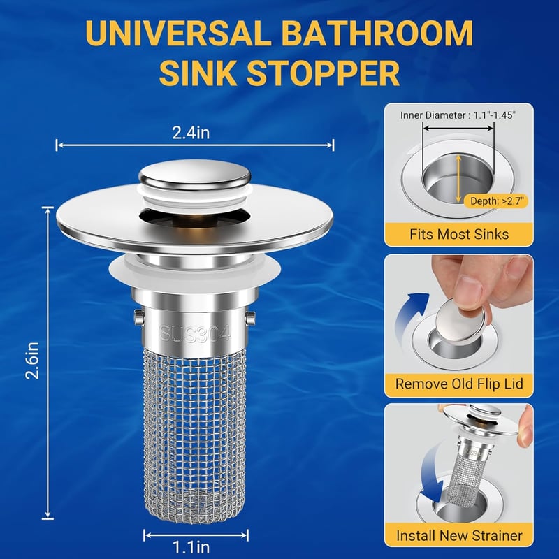 Bathroom Sink Stopper Strainer Set with Hair Catcher Basket