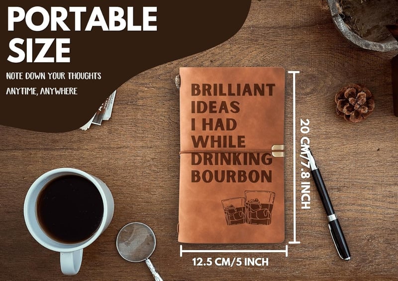 Birthday Gift Leather Journal with Pen, Whiskey Lovers' Travel Diary