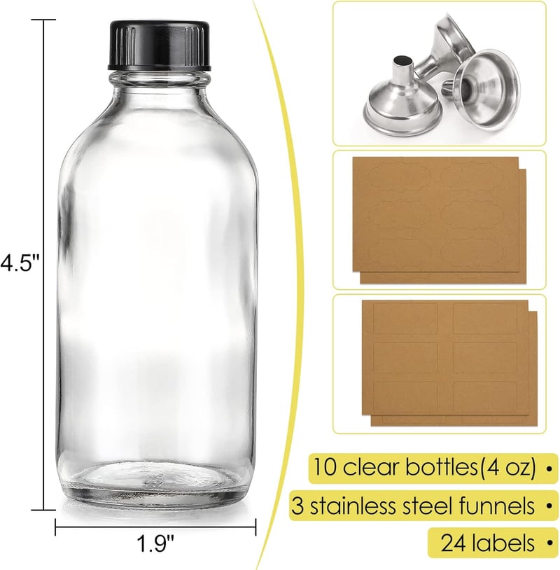 Leakproof Travel Glass Bottles Set, 4 oz, with Funnels