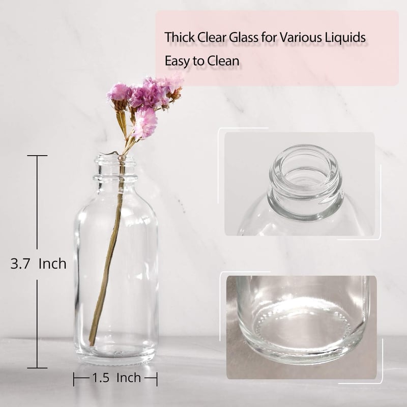 2 oz Glass Bottles Set with Lids & Funnels for Wellness Samples