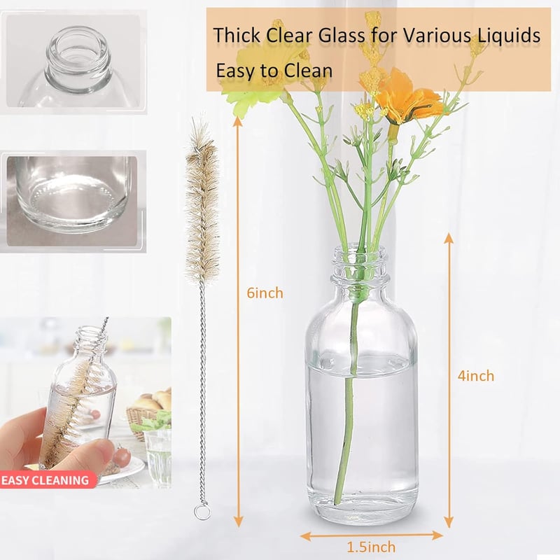 10-Pack 2oz Glass Bottles with Caps for Wellness Shots & Oils