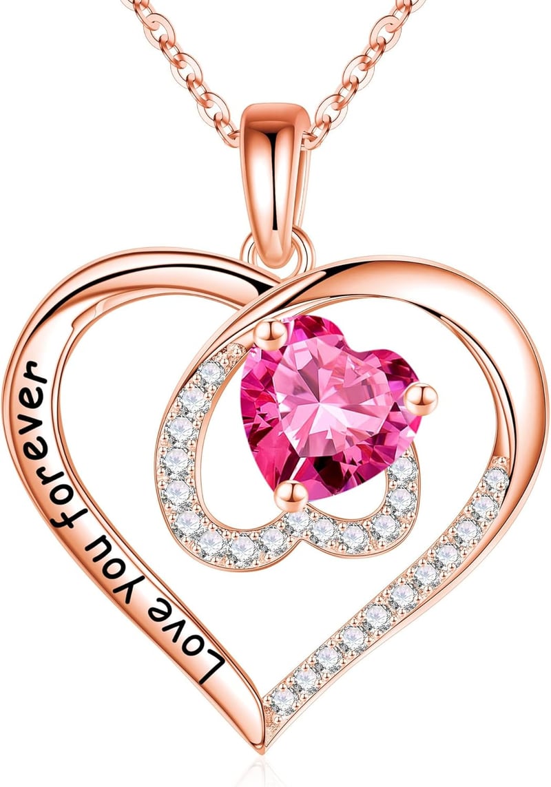 Mother's Day Birthstone Heart Necklace, 925 Sterling Silver