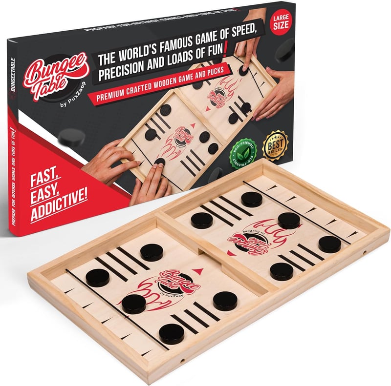 Fast Sling Puck Game - Wooden Air Hockey for Family & Friends