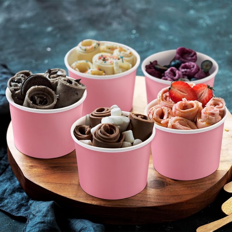 50 Pack Pink Ice Cream Cups with Lids - 8 oz Disposable Bowls