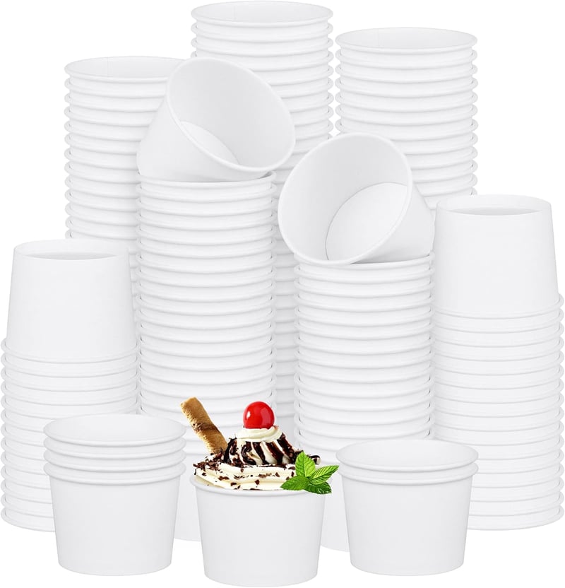Ice Cream Party Paper Bowls, 5 oz Disposable Cups, 150-Pack, White