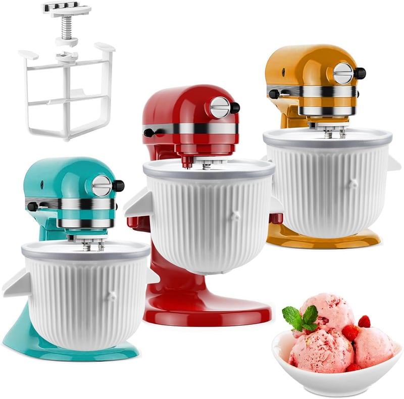 Ice Cream Maker Attachment for KitchenAid, 2 Qt, White