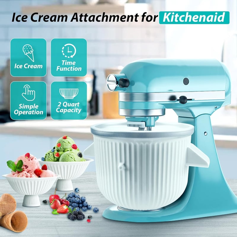Ice Cream Maker Attachment for KitchenAid, 2 Qt, White