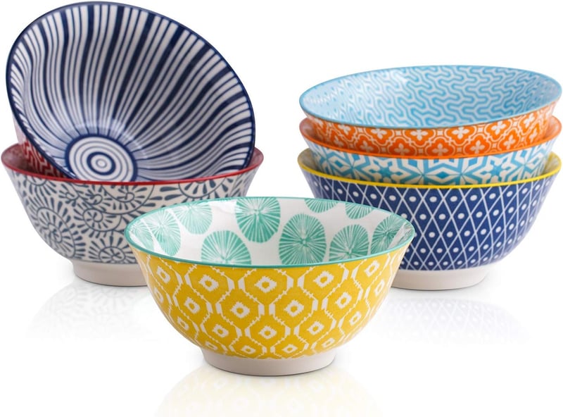 Porcelain Dessert Bowls Set of 6 - Multicolor Ice Cream Bowls