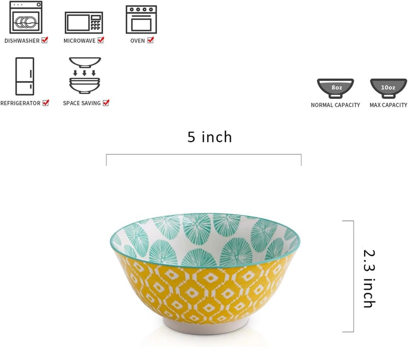 Porcelain Dessert Bowls Set of 6 - Multicolor Ice Cream Bowls