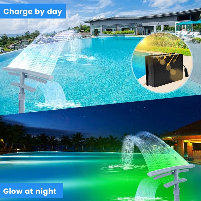 Pool Fountain with LED Lights, Dual Spray & 360° Adjustability