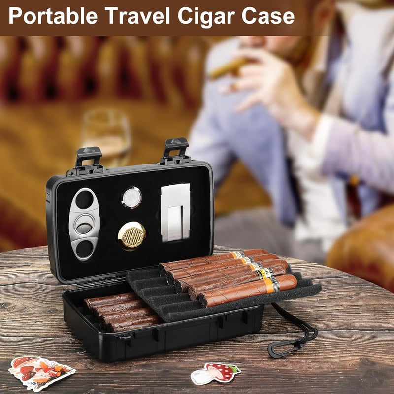 Black Portable Cigar Humidor Set for Men
