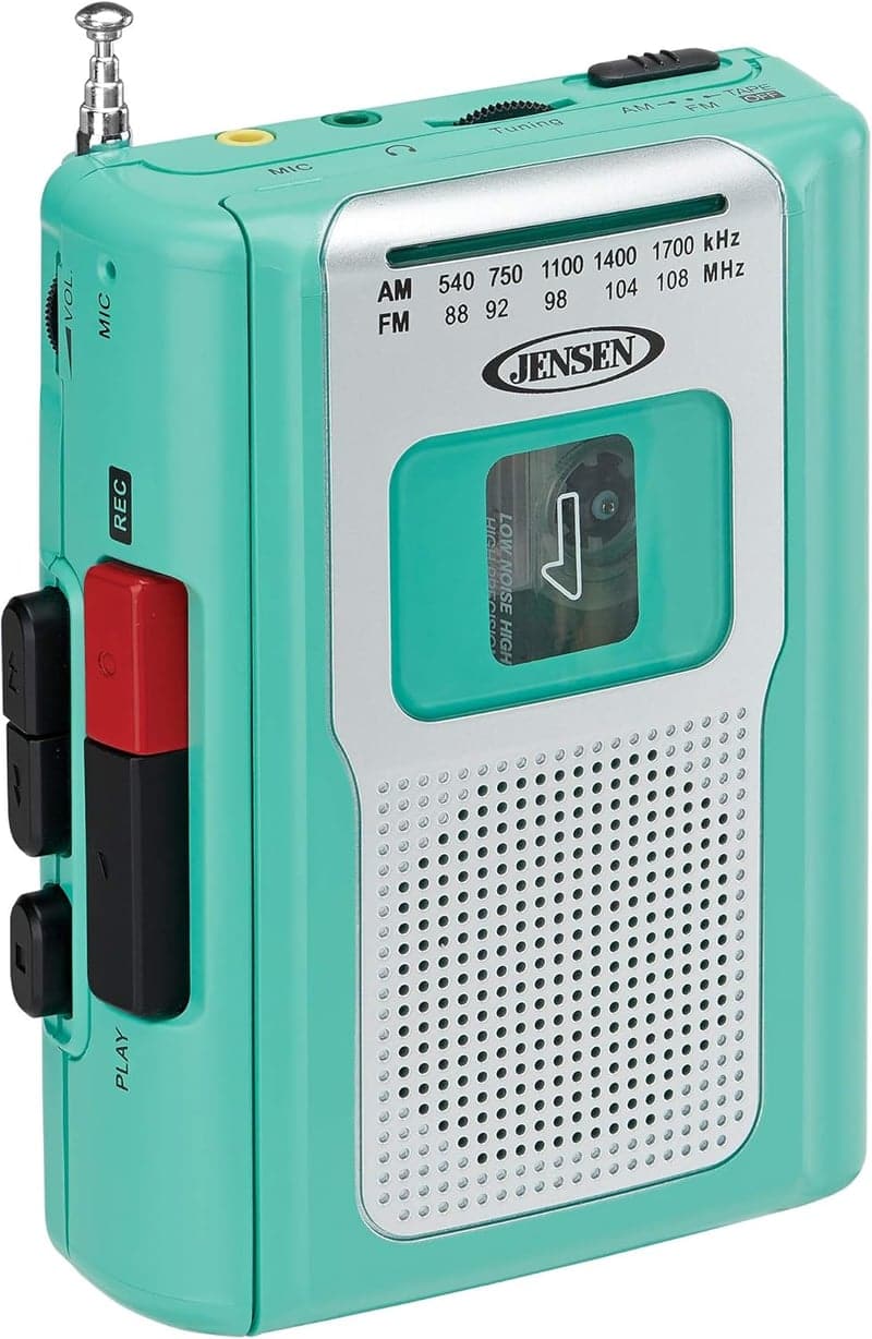 Retro Teal Portable AM/FM Radio Cassette Player with Speaker