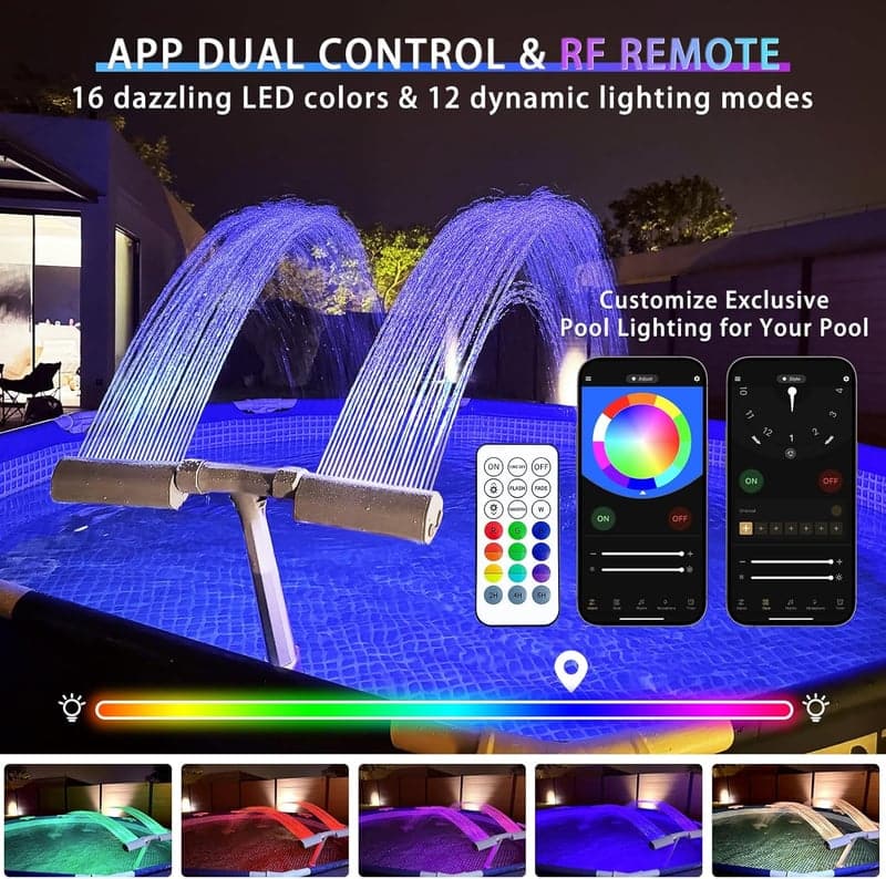LED Pool Fountain with Adjustable Dual Spray and 16-Color Lights
