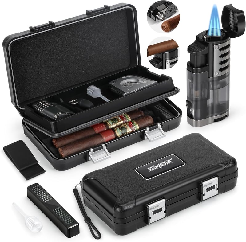 Travel Cigar Humidor with Accessory Storage - Black
