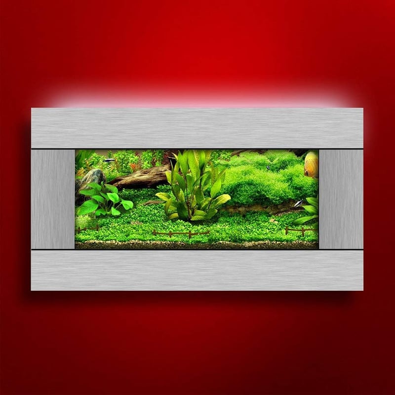Wall-Mounted Aquarium with Silver Stainless Steel Frame