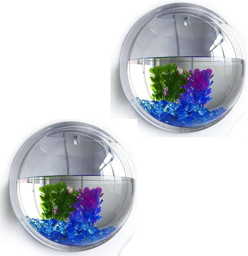 Wall-Mounted Clear Acrylic Fish Bowl & Plant Vase, Set of 2