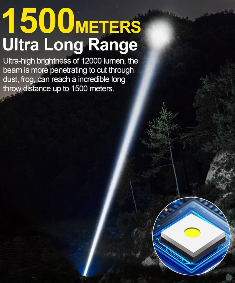 Rechargeable 12000LM Tactical LED Flashlight, Waterproof
