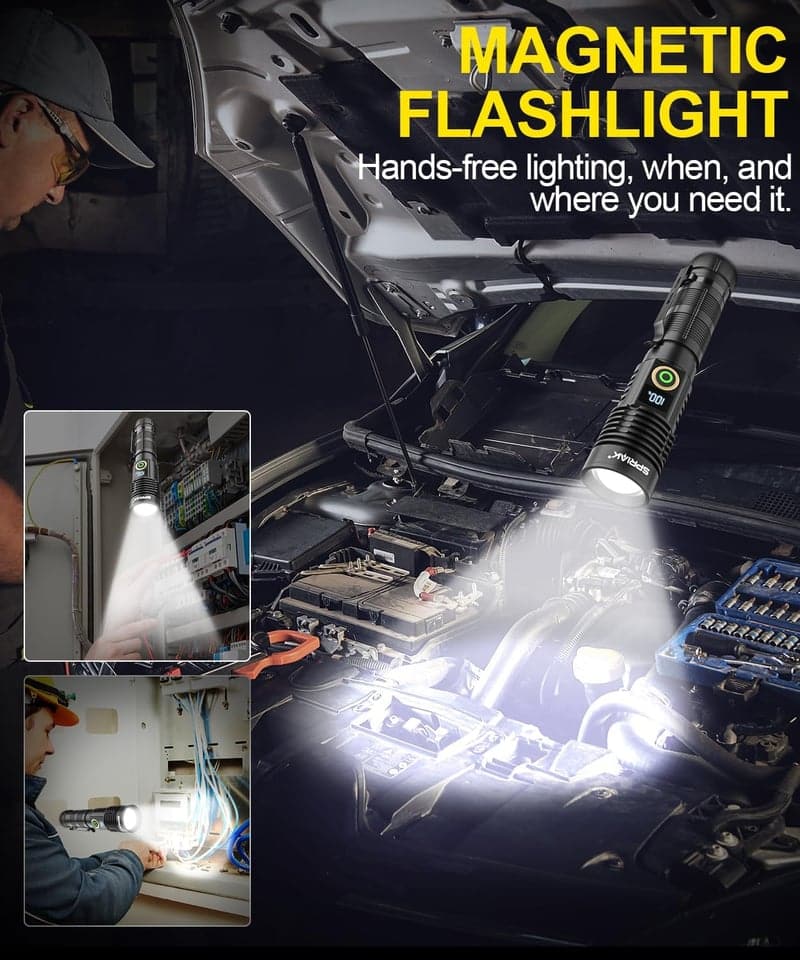 Rechargeable 12000LM LED Tactical Flashlight, Waterproof & Dimmable