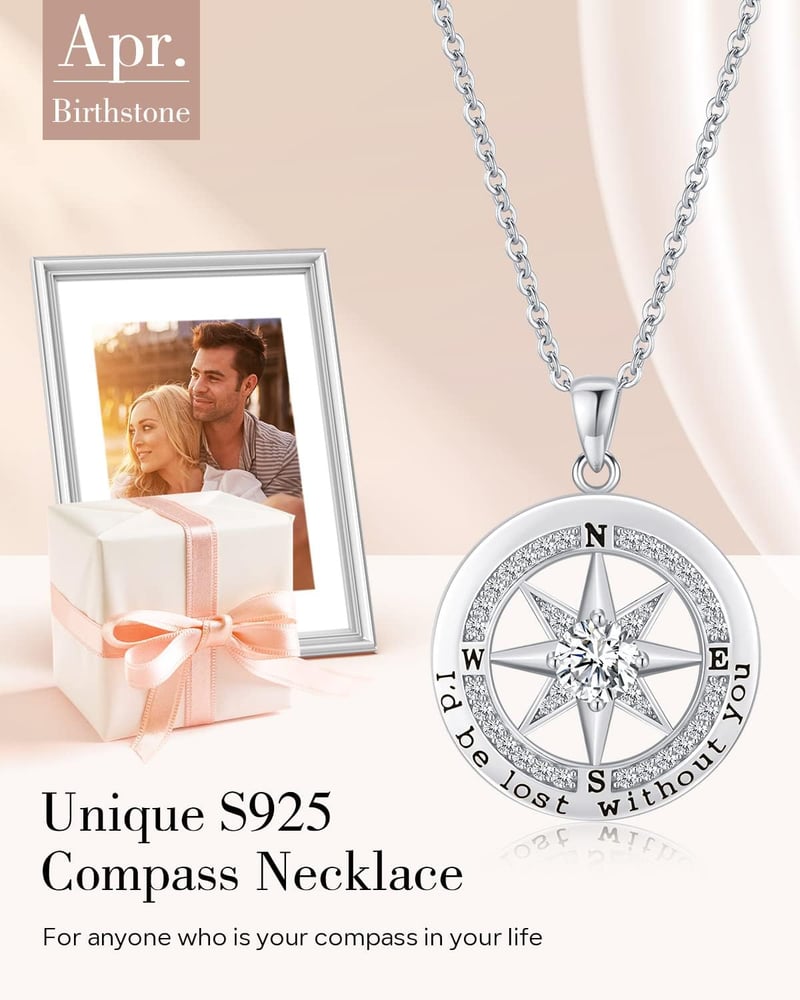 Anniversary Compass Necklace, 18K Gold & Sterling Silver