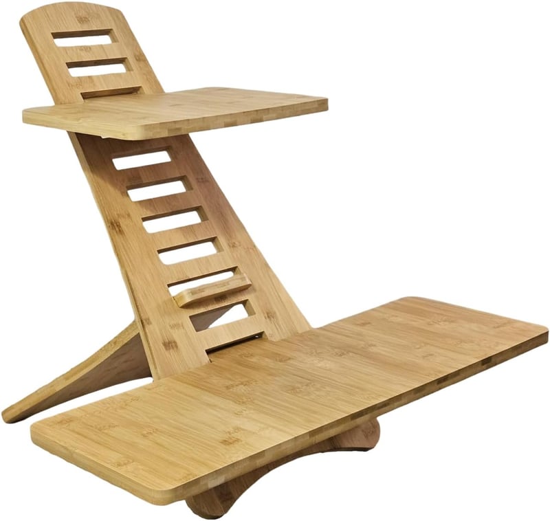 Adjustable Bamboo Desk Converter with 12 Levels, Tool-Free Assembly