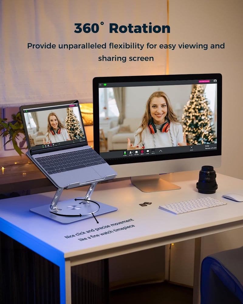 Portable Adjustable Laptop Stand with Rotating Base - Silver